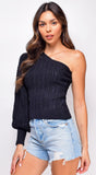 Emerson Black One Shoulder Sweater Top