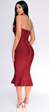 Antonia Burgundy Red Strapless Fluted-Hem Bandage Dress - Emprada