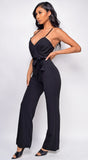 Asti Black Surplice Jumpsuit