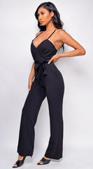 Asti Black Surplice Jumpsuit