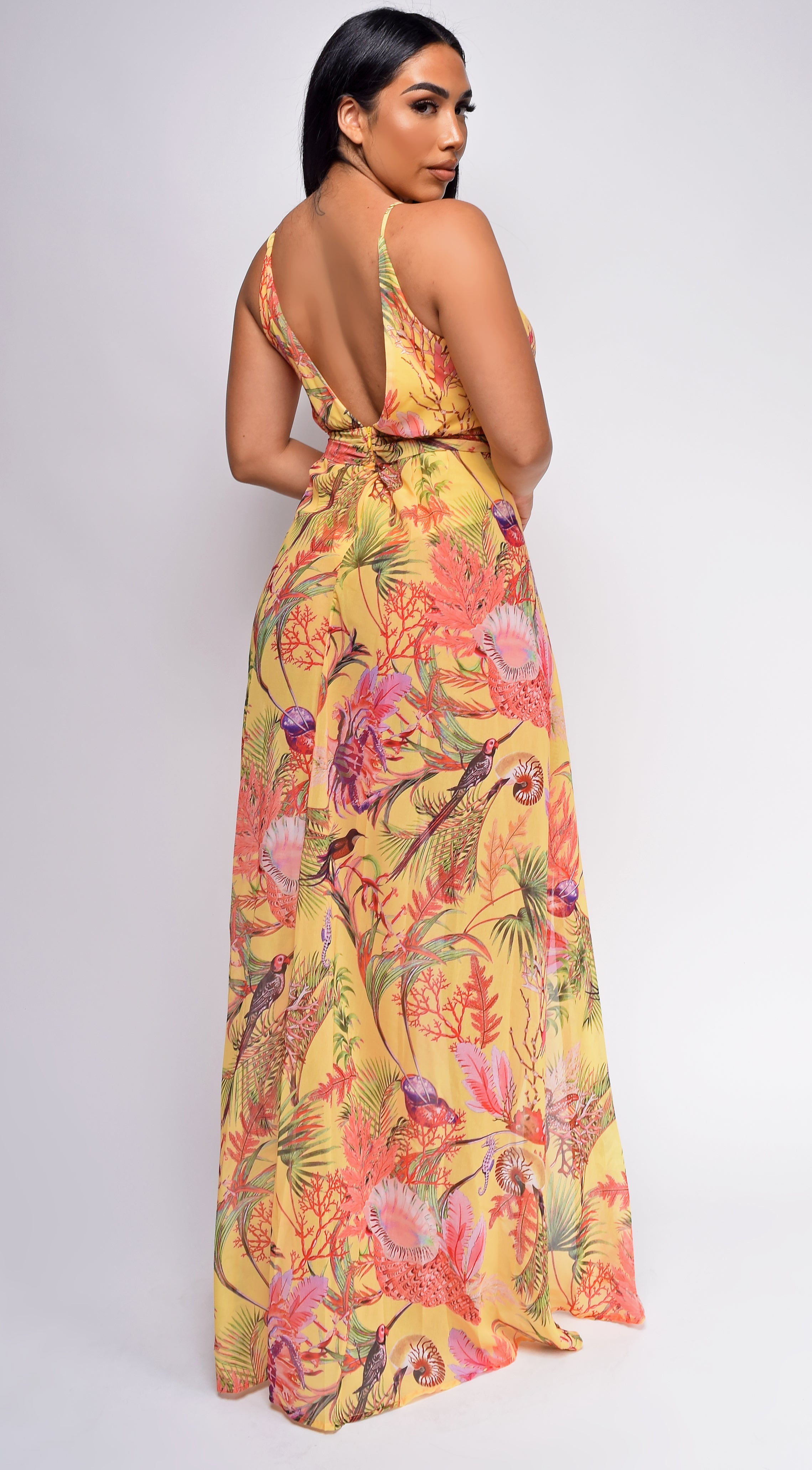 Ansley Yellow Floral Print Maxi Dress