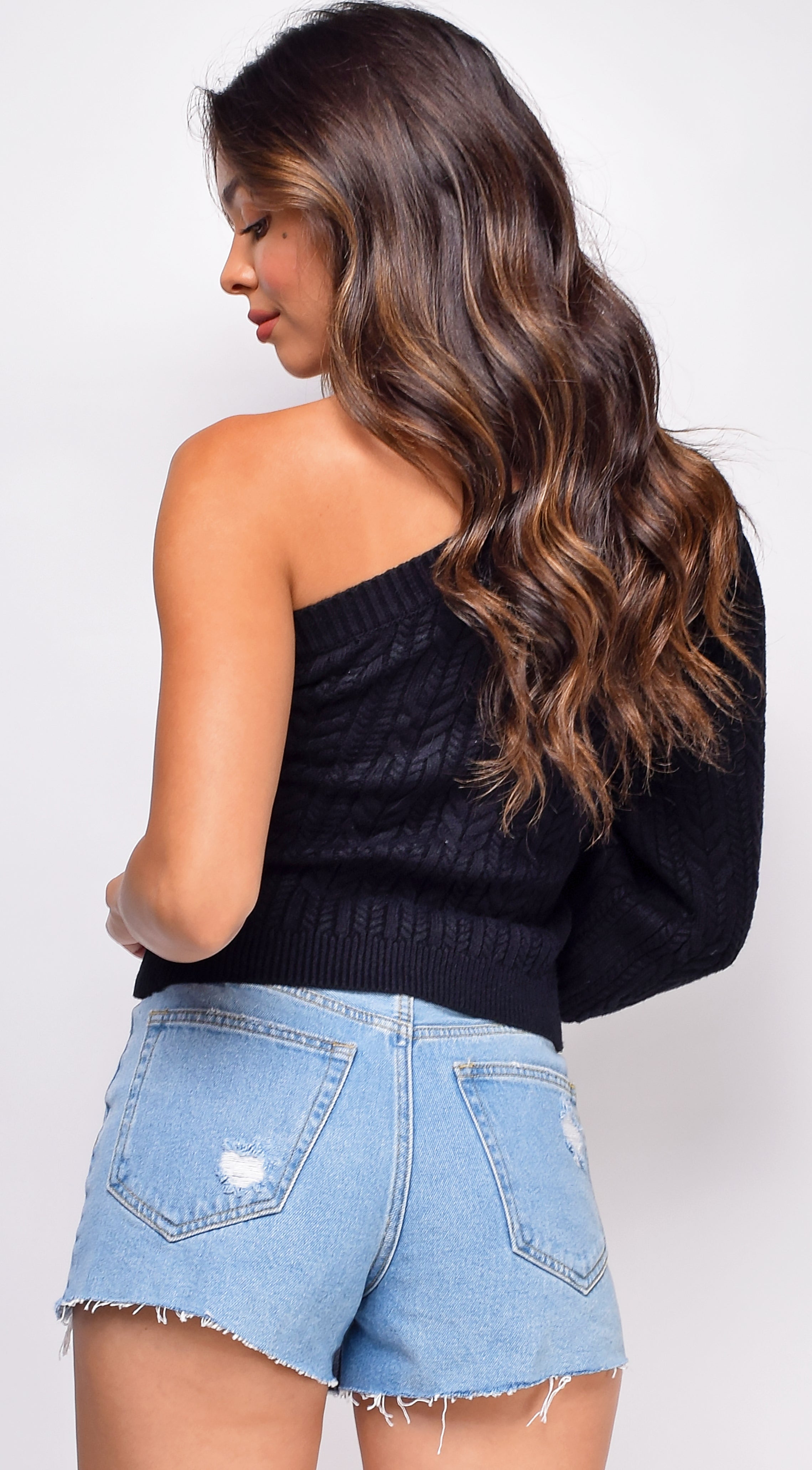 Emerson Black One Shoulder Sweater Top