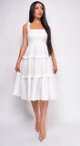 Darian White Ruffle Smocked Tiered Midi Dress