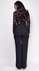 Milani Black Long Sleeve Lace Crochet Jumpsuit