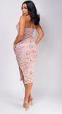 Callie Mauve Pink Floral Ruched Midi Dress