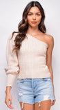 Emerson Beige One Shoulder Sweater Top