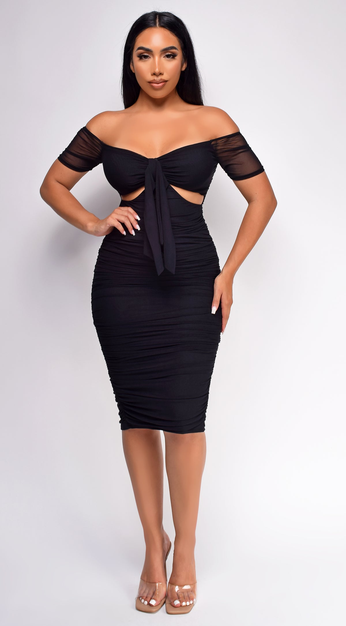 Oliviana Black Mesh Off Shoulder Dress