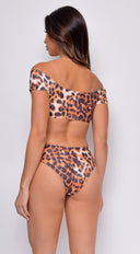 Canouan Brown Leopard Front Tie Off Shoulder Bikini Swimsuit