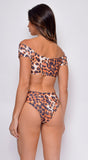 Canouan Brown Leopard Front Tie Off Shoulder Top Bikini Swimsuit