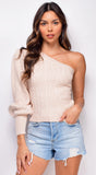 Emerson Beige One Shoulder Sweater Top
