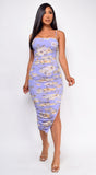 Callie Lavender Purple Floral Ruched Midi Dress