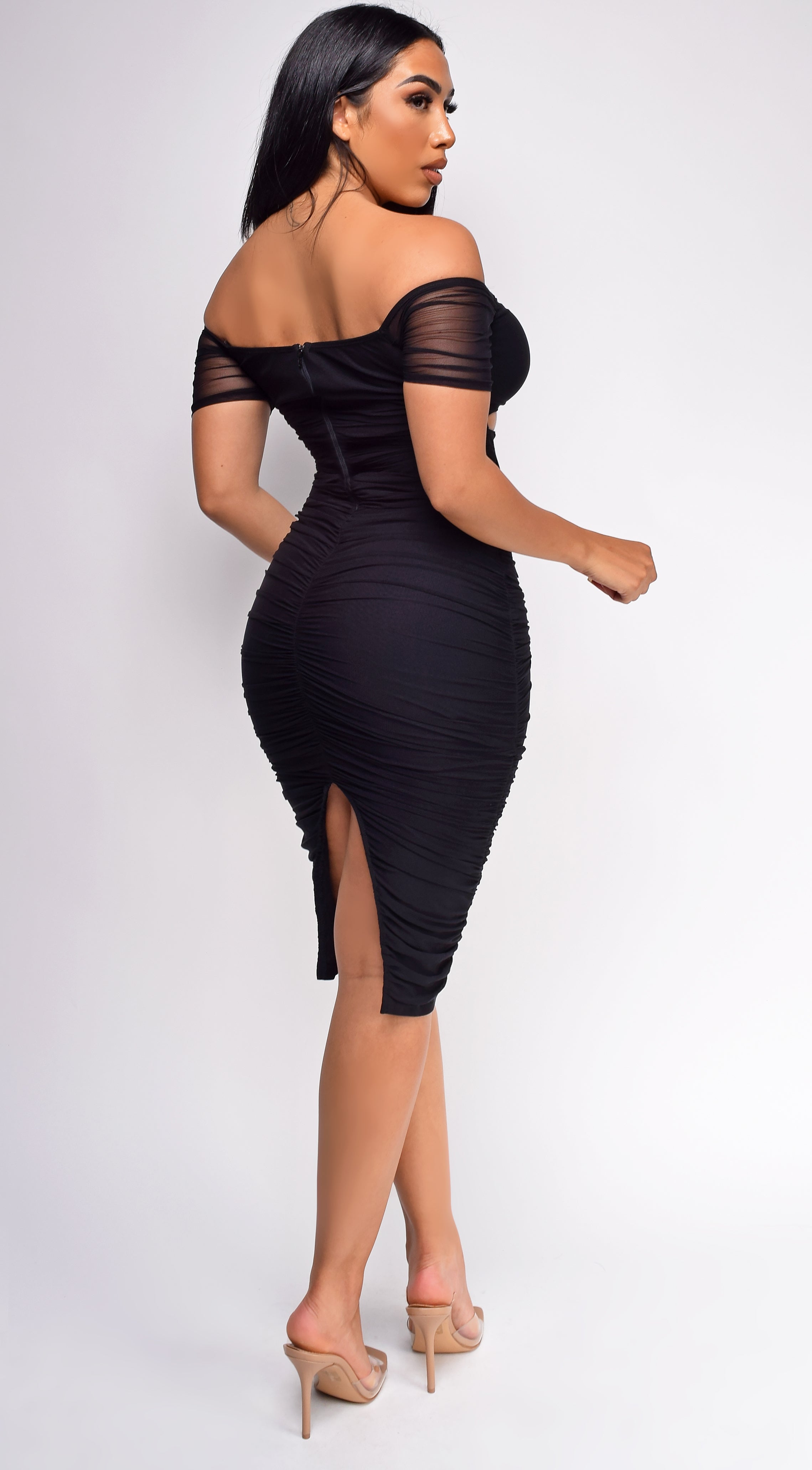 Oliviana Black Mesh Off Shoulder Dress