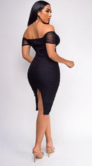 Oliviana Black Mesh Off Shoulder Dress