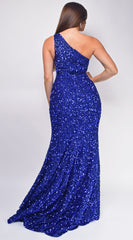 Ulani Royal Blue One Shoulder Sequin Gown