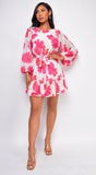 Nadia White Pink Floral Print Dress