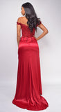 Nalini Red Lace Embellished Satin Gown
