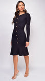 Hart Black Button Down Ribbed Midi Dress