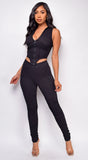 Cinzia Black Ruched Pants Set