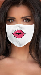 Lips Pink White Women's Reusable Face Mask