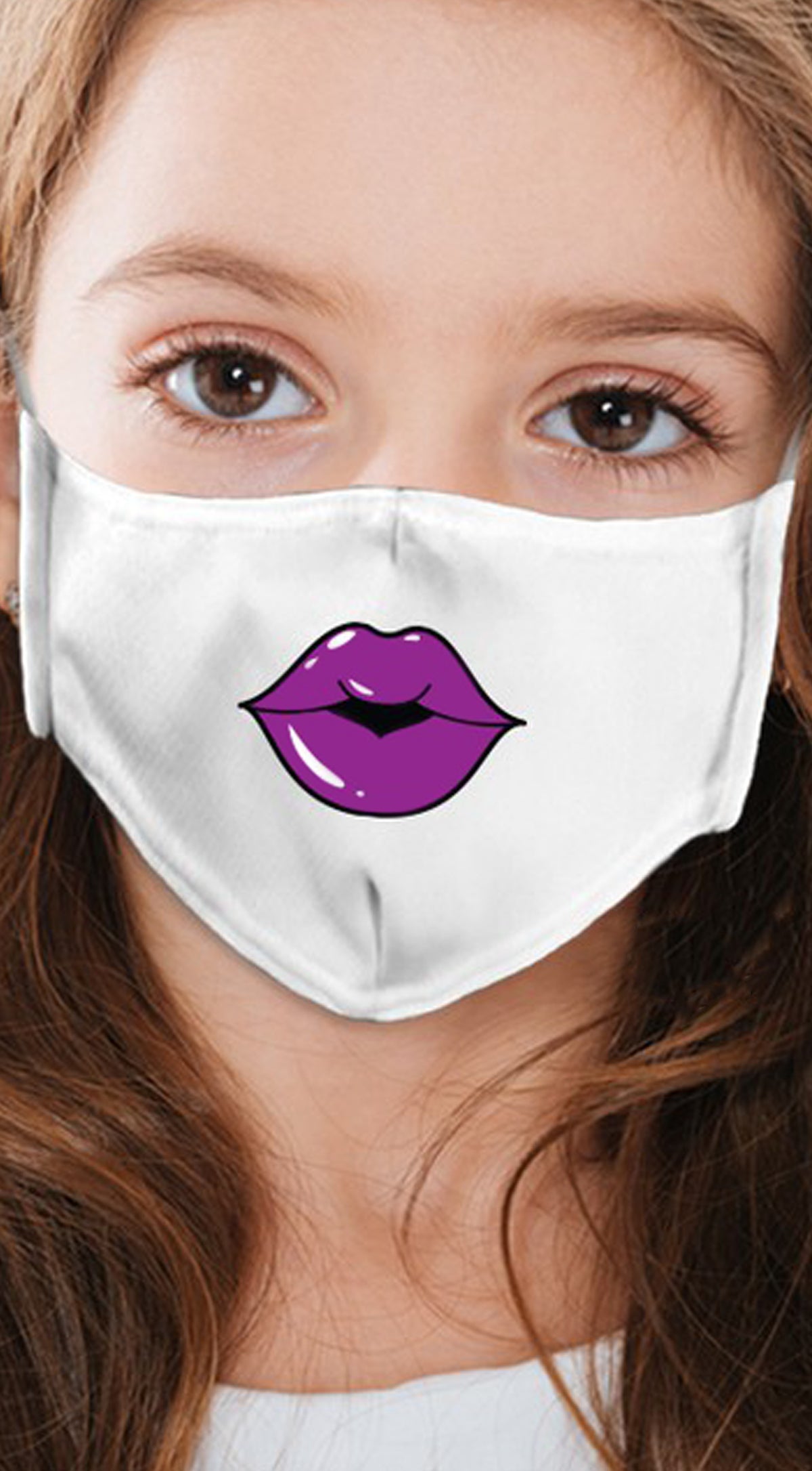 Lips Purple White Girl's Reusable Face Mask