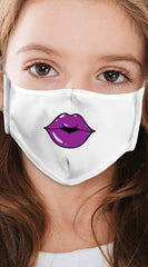 Lips Purple White Girl's Reusable Face Mask