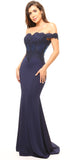 Solaine Navy Off Shoulder Lace Detail Gown Dress
