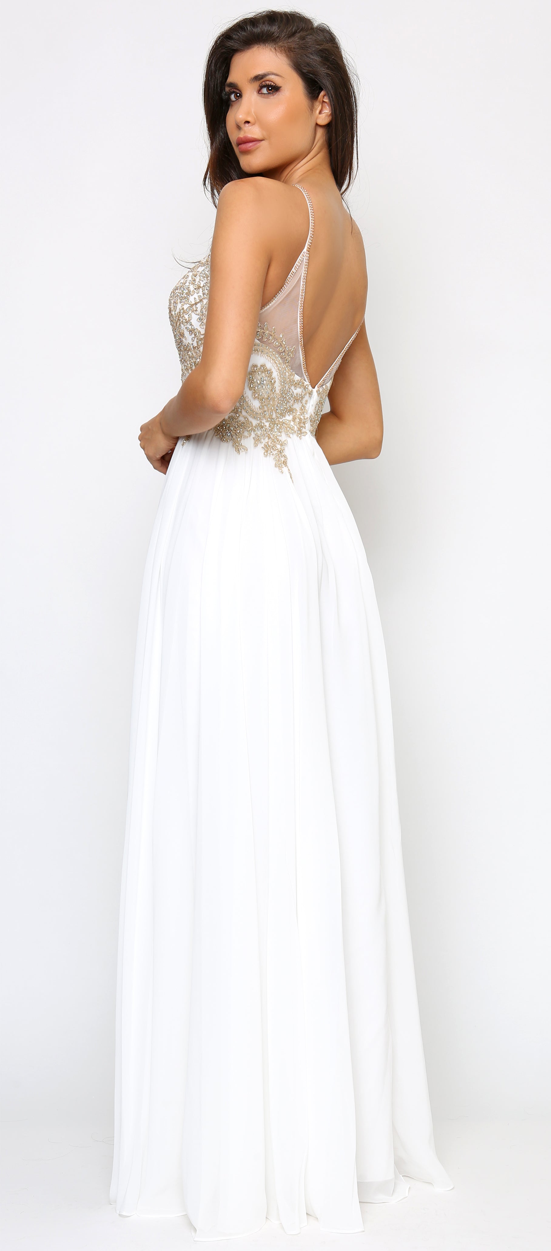 Cariana Off White Gold Embroidered Gown - Emprada