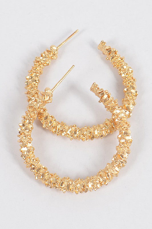 Textured Gold Round Hoop Earrings