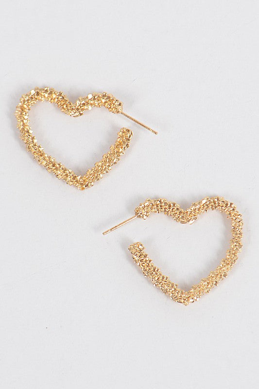 Textured Gold Heart Hoop Earrings