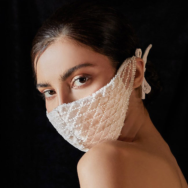 Beaded Off White Nude Lattice Mask