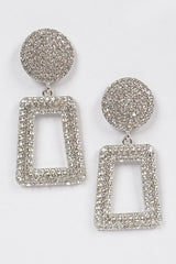 Rhinestone Silver Trapezium Back Drop Earring